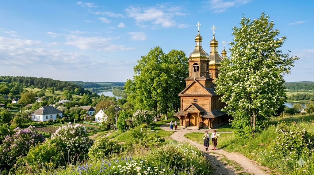Дерев'яна церква весною