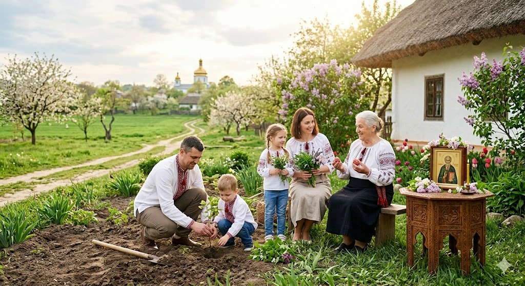 Українська сім'я в саду