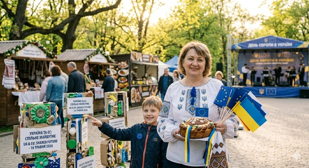 Выставка с украинско-европейской символикой