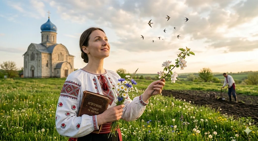 Жінка в вишиванці біля церкви