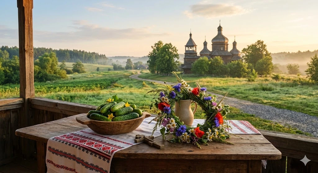 Огурцы, венок и церковь