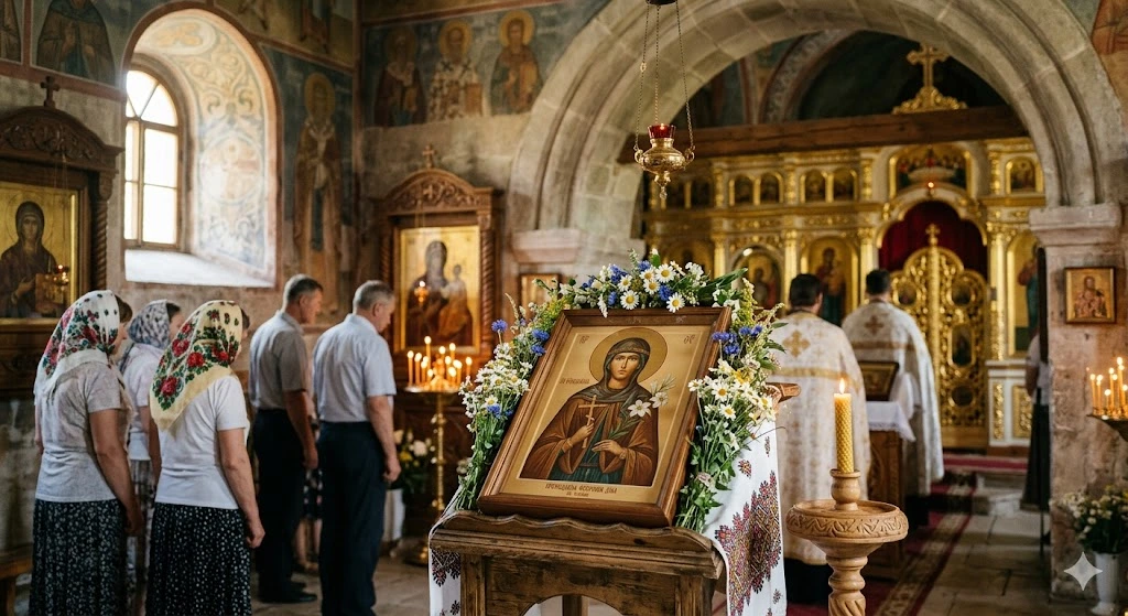 Церковная служба с иконой