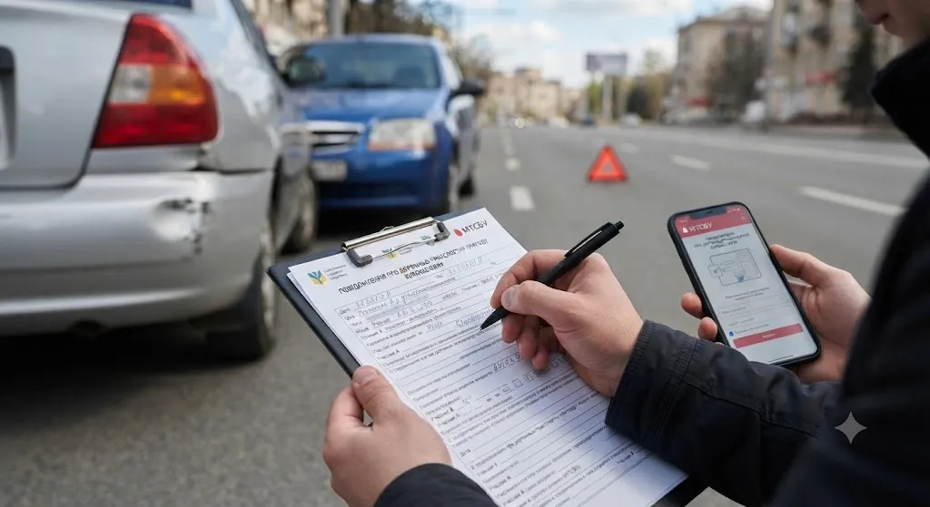 Водитель заполняет бумажный европротокол