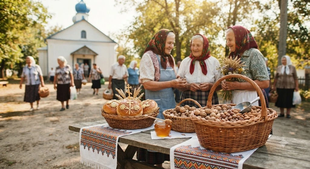 Бабушки с корзинами урожая