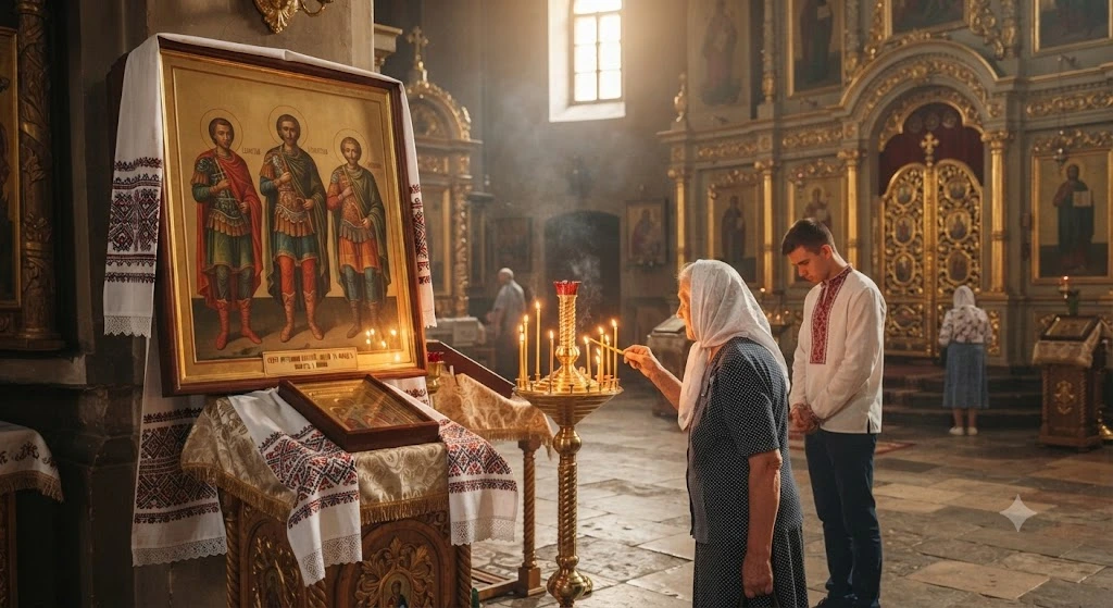 Летний городской пейзаж с храмом