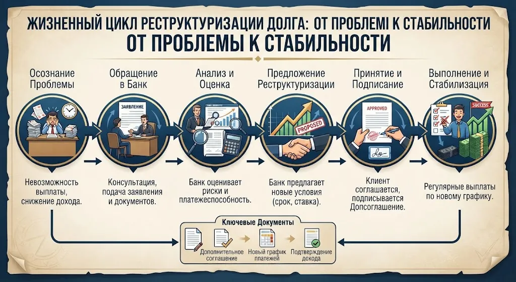 Этапы реструктуризации долга, инфографика